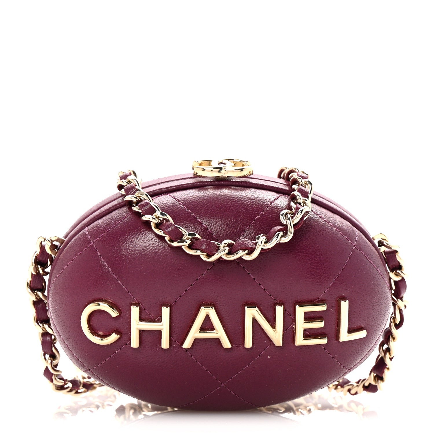 Chanel Lambskin Quilted Oval Minaudiere Chain Clutch Purple 1 of 10