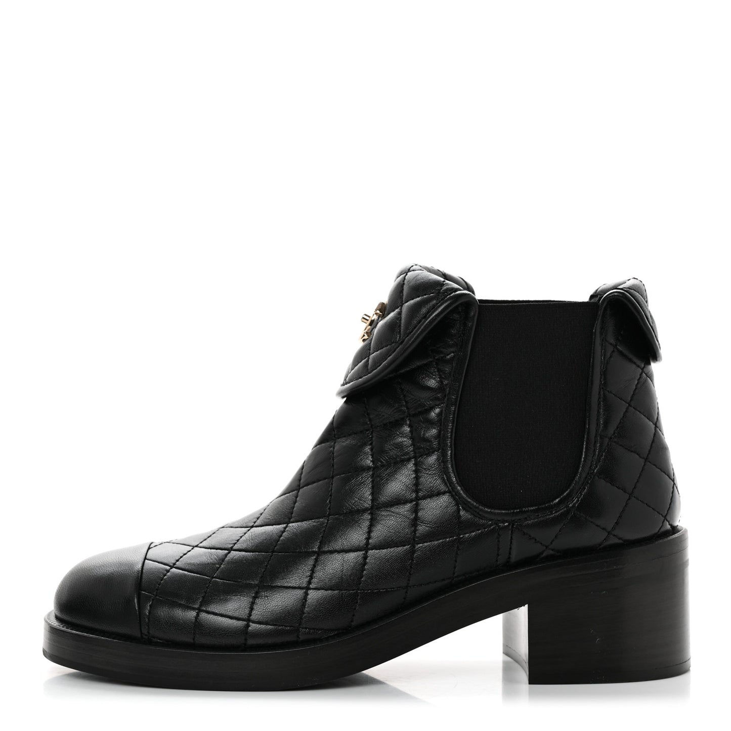 Lambskin Quilted Cap Toe CC Turnlock Booties 40 Black