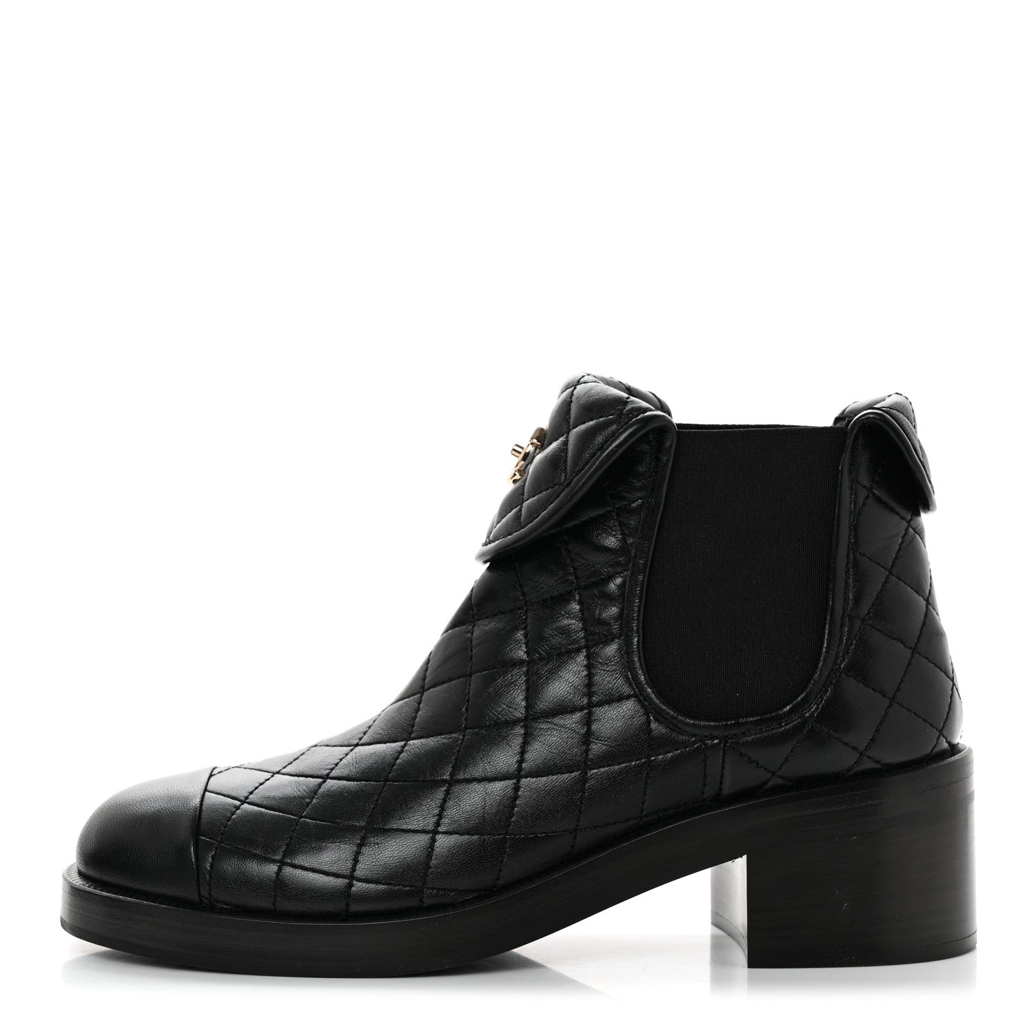 Chanel Lambskin Quilted Cap Toe CC Turnlock Booties 40 Black 1 of 9