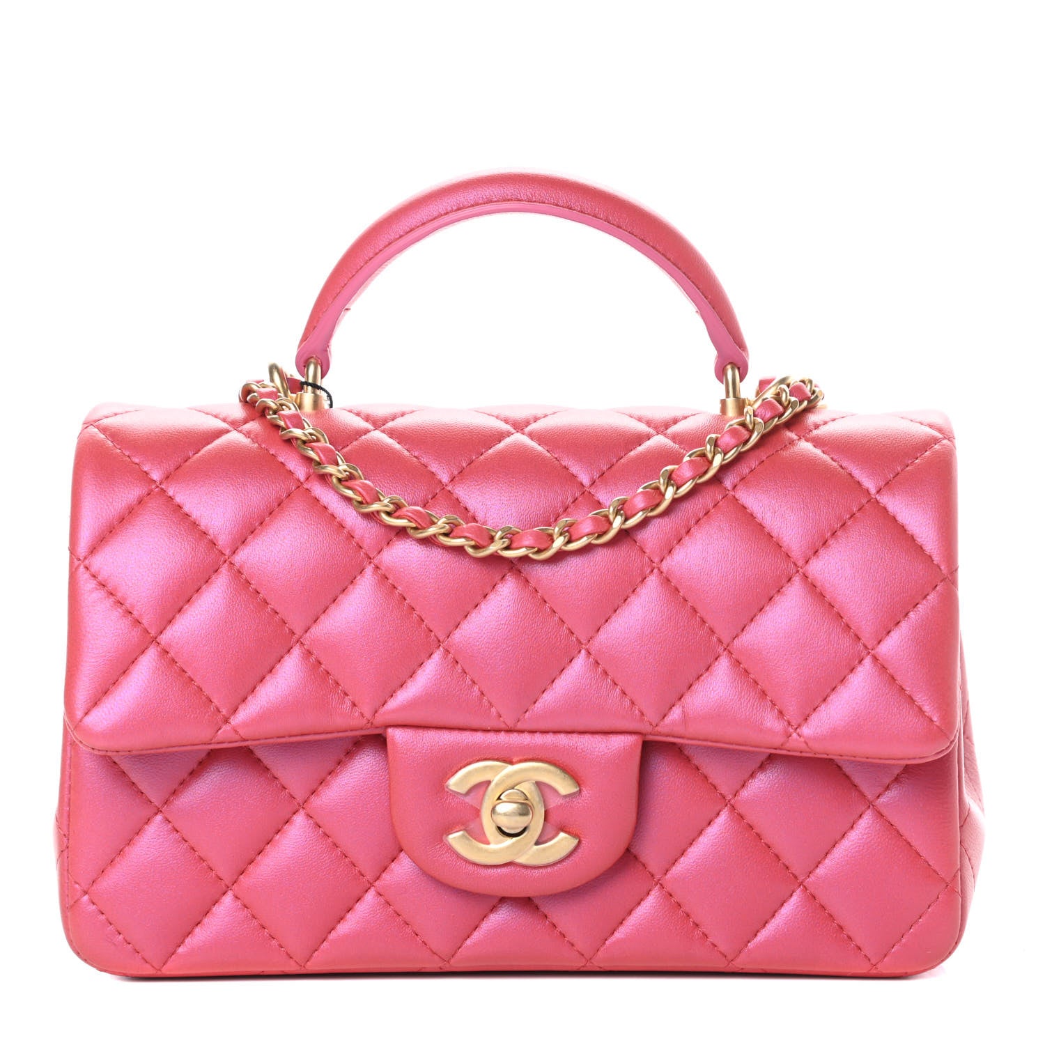 Chanel Iridescent Lambskin Quilted Mini Top Handle Rectangular Flap Red 1 of 11