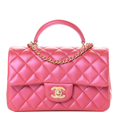 Chanel Iridescent Lambskin Quilted Mini Top Handle Rectangular Flap Red 1 of 11