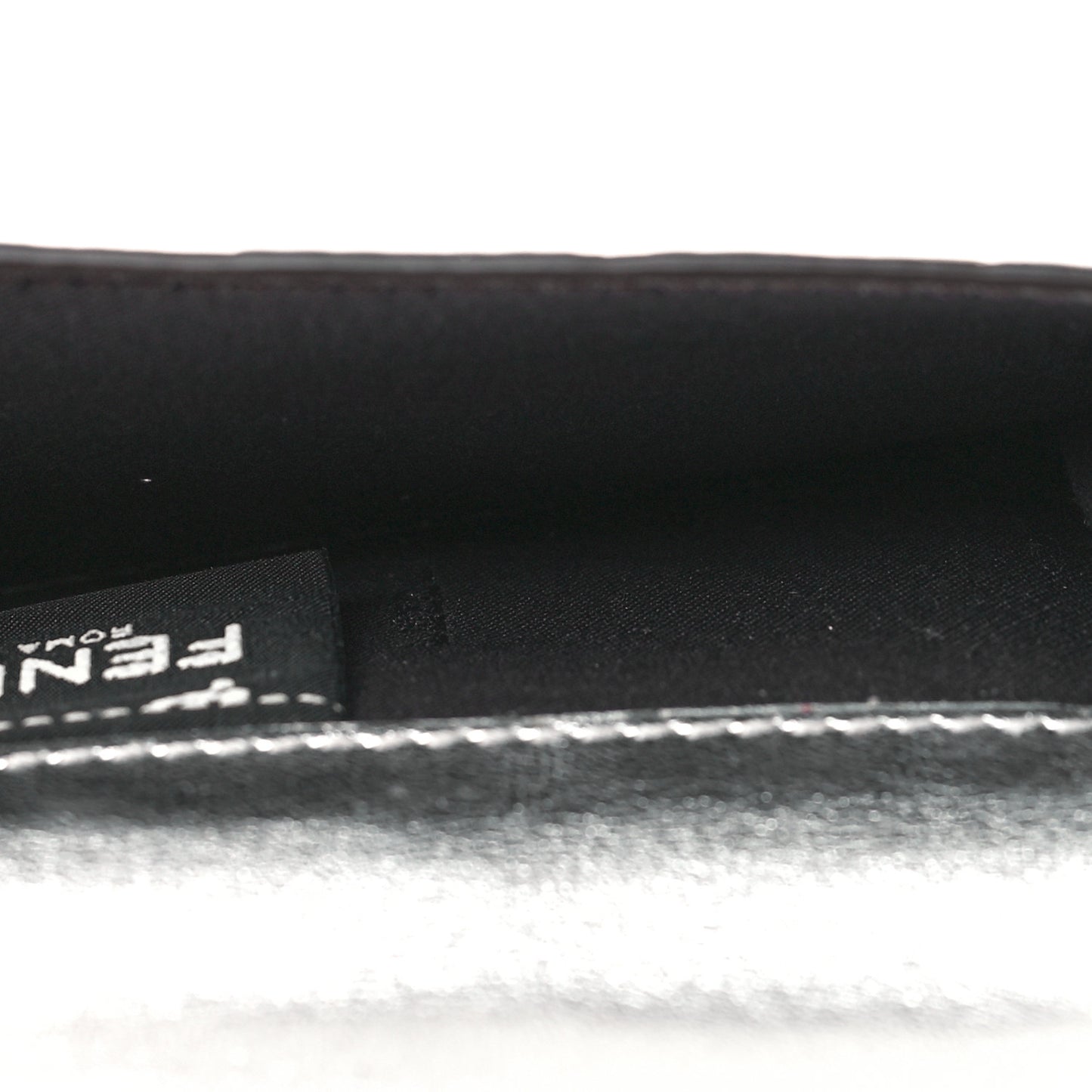 Vitello Soft Catalan Mirror F is Fendi Bi-Color FF 1974 Embossed Micro Tri-Fold Envelope Wallet Maya Black Argento