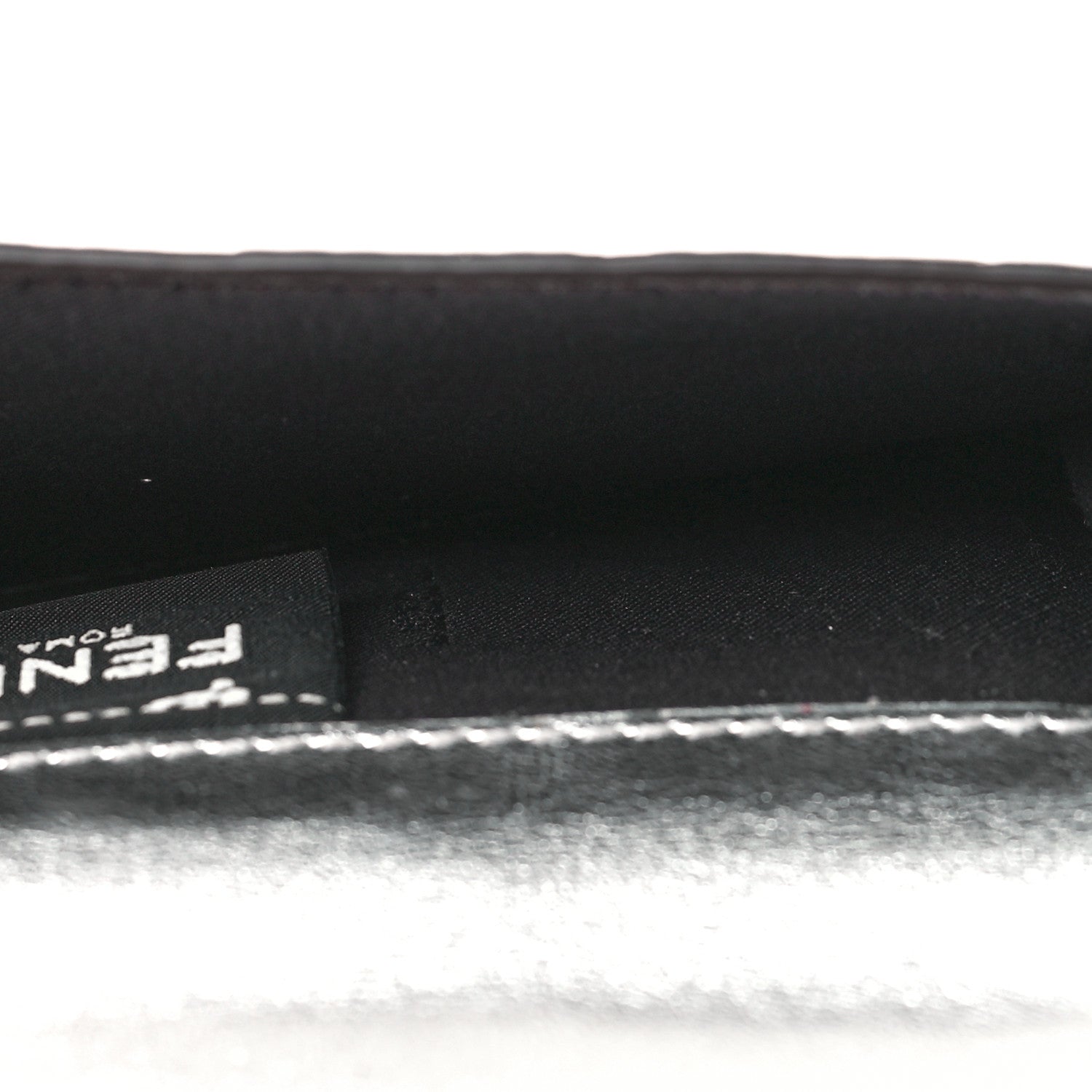 Fendi Vitello Soft Catalan Mirror F is Fendi Bi-Color FF 1974 Embossed Micro Tri-Fold Envelope Wallet Maya Black Argento 6 of 11