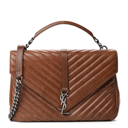 Saint Laurent Calfskin Matelasse Chevron Monogram Large College Bag Cognac 1 of 15