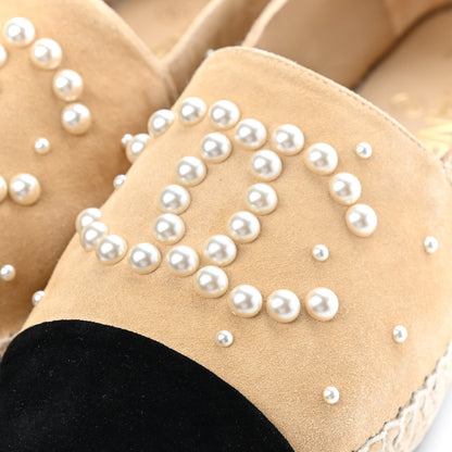 Chanel Suede Pearl CC Espadrilles 39 Beige Black 7 of 7