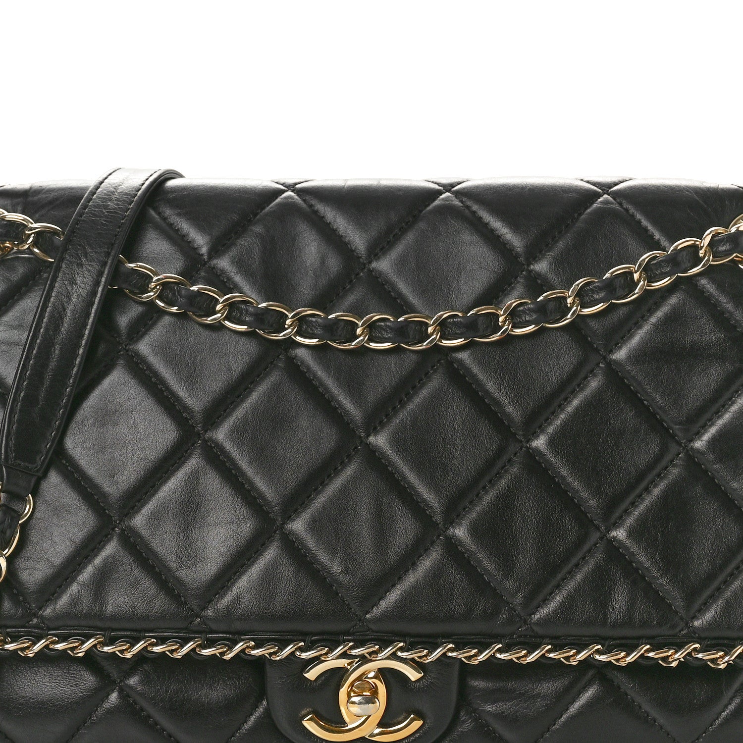Chanel Crumpled Calfskin Quilted Large Chain All Over Flap Bag Black 8 of 11