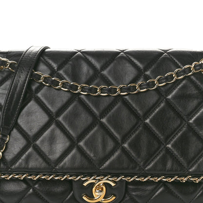 Chanel Crumpled Calfskin Quilted Large Chain All Over Flap Bag Black 8 of 11