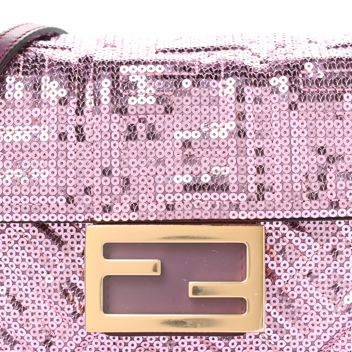 Fendi Ricamo Sequin Paillettes Vitello Grace FF Mini Baguette Rosa 8 of 10