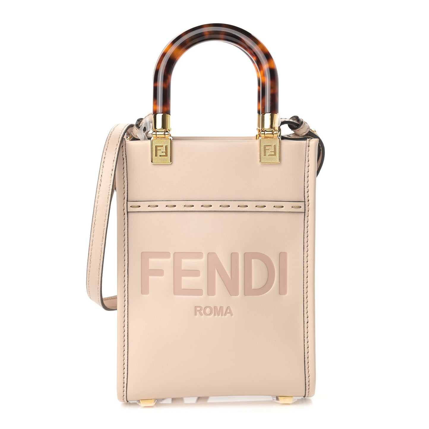 Vitello King Plexiglass Logo Embossed Mini Fendi Sunshine Shopper Tote Poudre