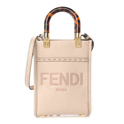 Fendi Vitello King Plexiglass Logo Embossed Mini Fendi Sunshine Shopper Tote Poudre 1 of 9