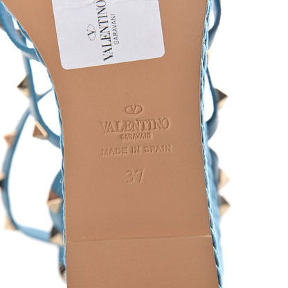 Valentino Garavani Calfskin Rockstud Ankle Strap Torchon Espadrille Caged 25/90mm Wedge Sandals 37 Cerulean 6 of 7