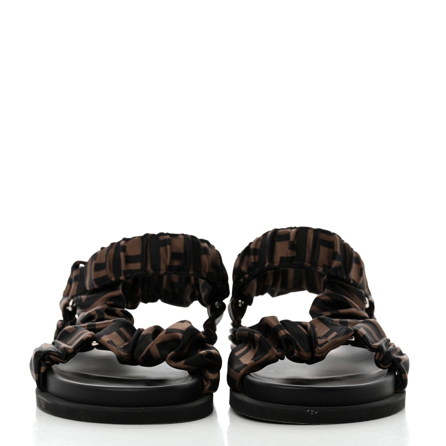 Satin FF Ruched Sandals 36 Tobacco Black