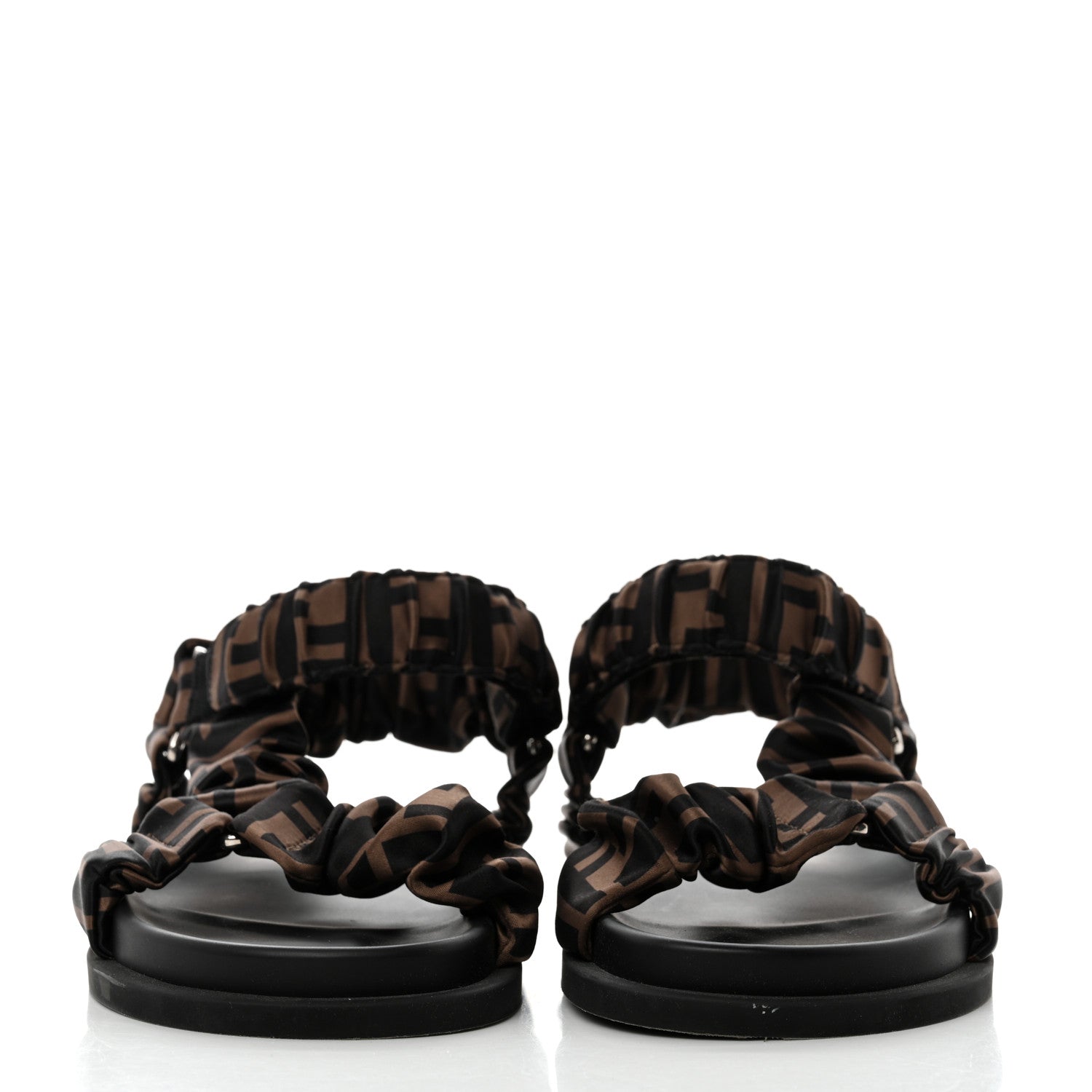 Fendi Satin FF Ruched Sandals 36 Tobacco Black 2 of 9