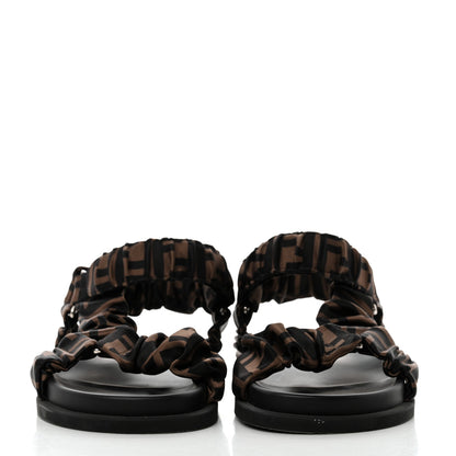 Fendi Satin FF Ruched Sandals 36 Tobacco Black 2 of 9