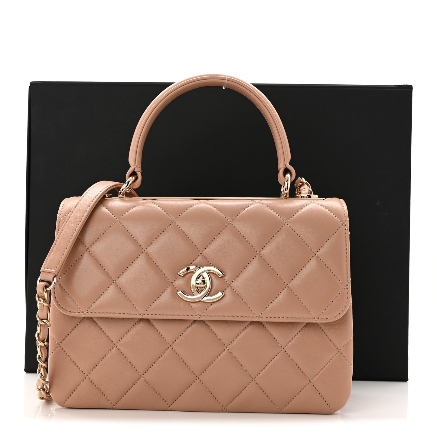 Lambskin Quilted Small Trendy CC Dual Handle Flap Bag Beige