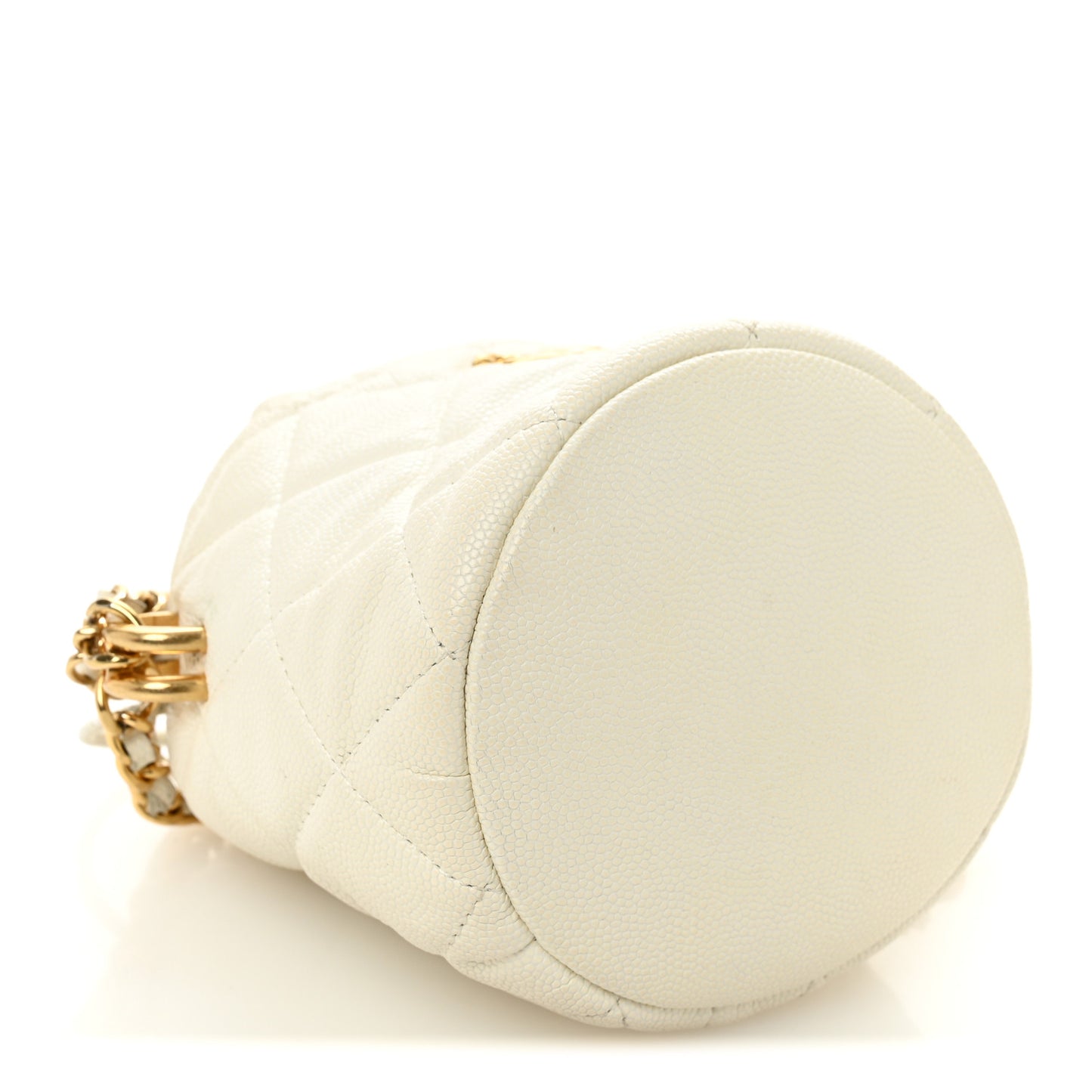 Caviar Quilted Coco First Bucket Clutch With Chain White