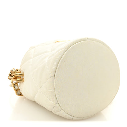 Chanel Caviar Quilted Coco First Bucket Clutch With Chain White 4 of 10