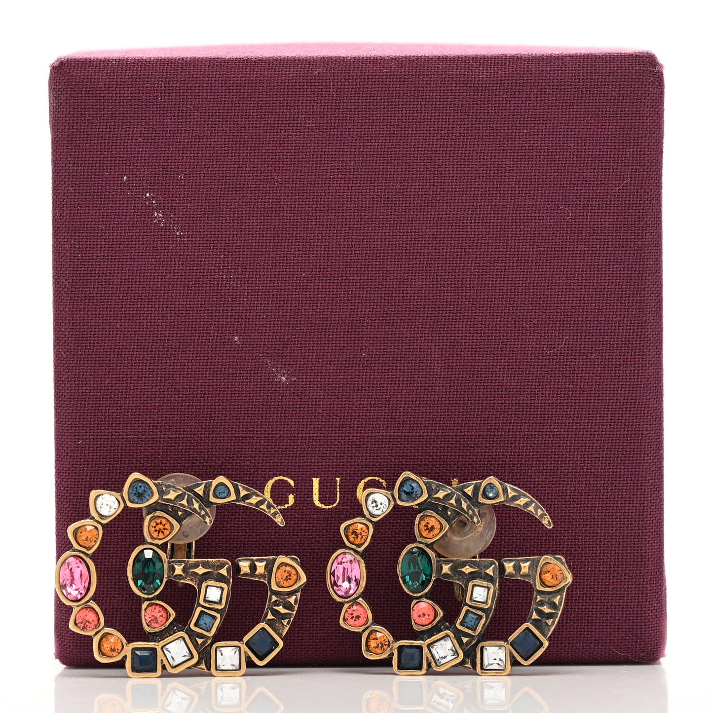 Crystal Double G Clip On Earrings Aged Gold Multicolor