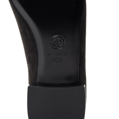 Chanel Suede Lambskin Quilted Pearl CC Cap Toe Ballerina Flats 36.5 Black 6 of 9