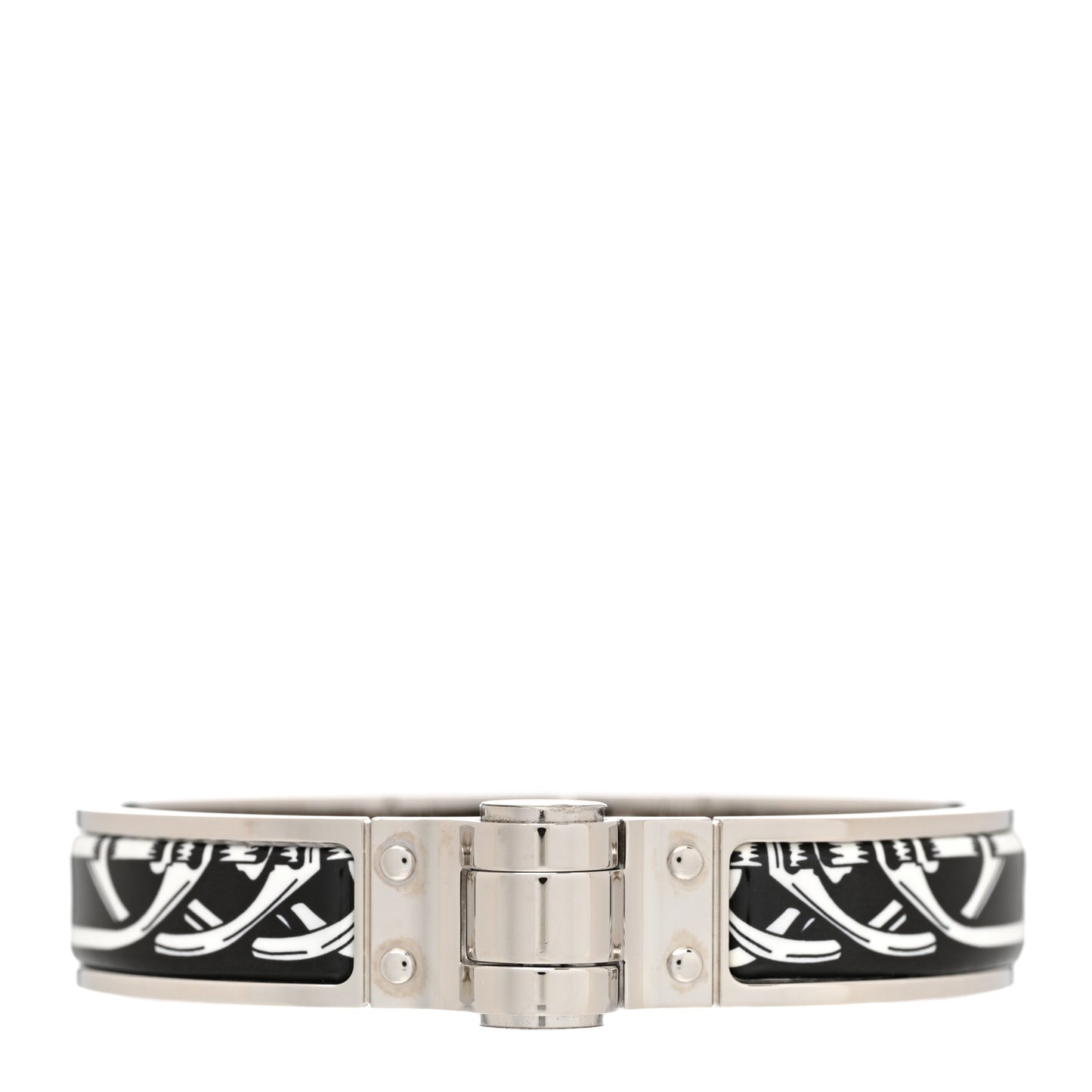 Enamel Printed Narrow Balades Equestres Positif Negatif Hinged Bracelet M Black