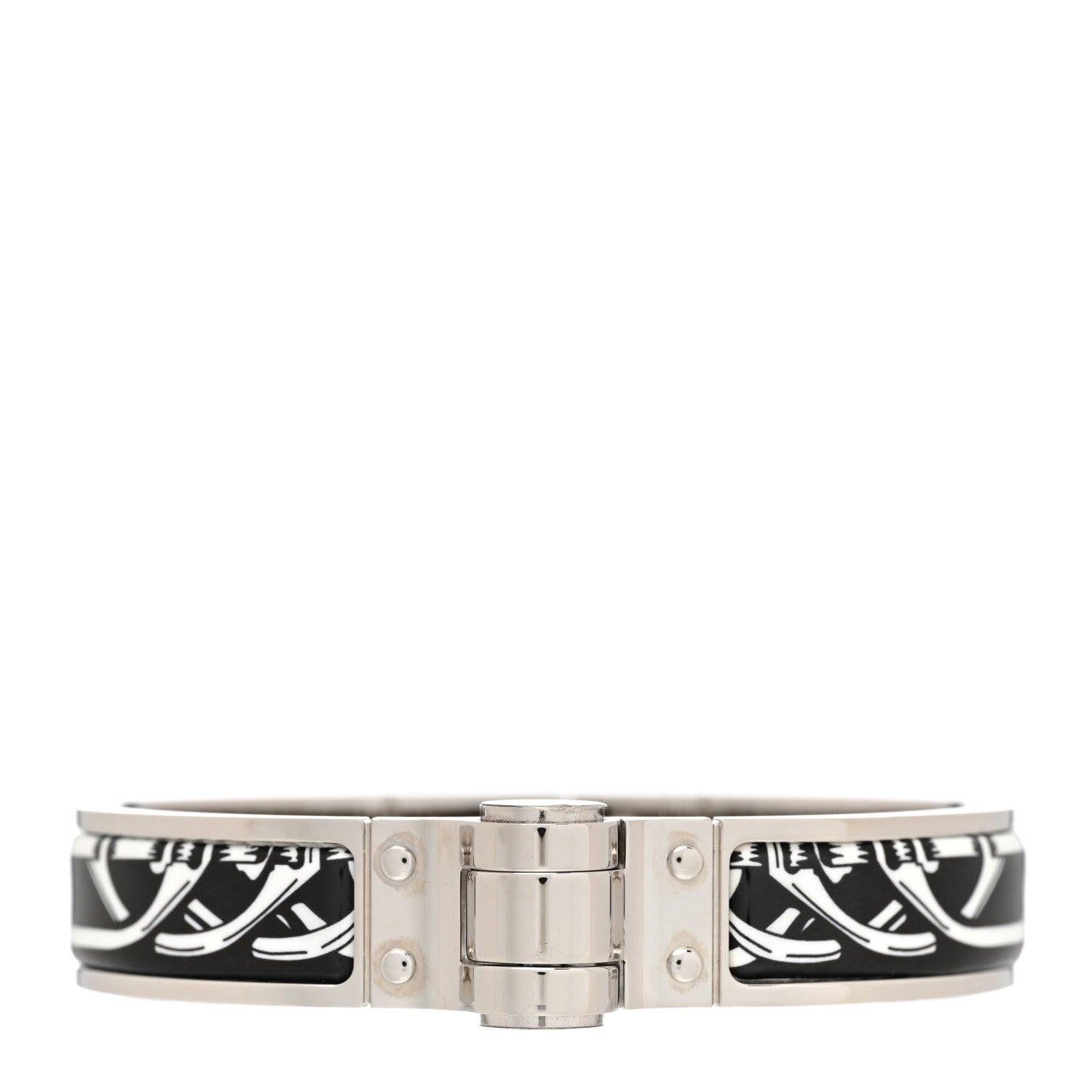 Hermes Enamel Printed Narrow Balades Equestres Positif Negatif Hinged Bracelet M Black 1 of 5