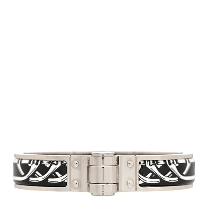 Hermes Enamel Printed Narrow Balades Equestres Positif Negatif Hinged Bracelet M Black 1 of 5