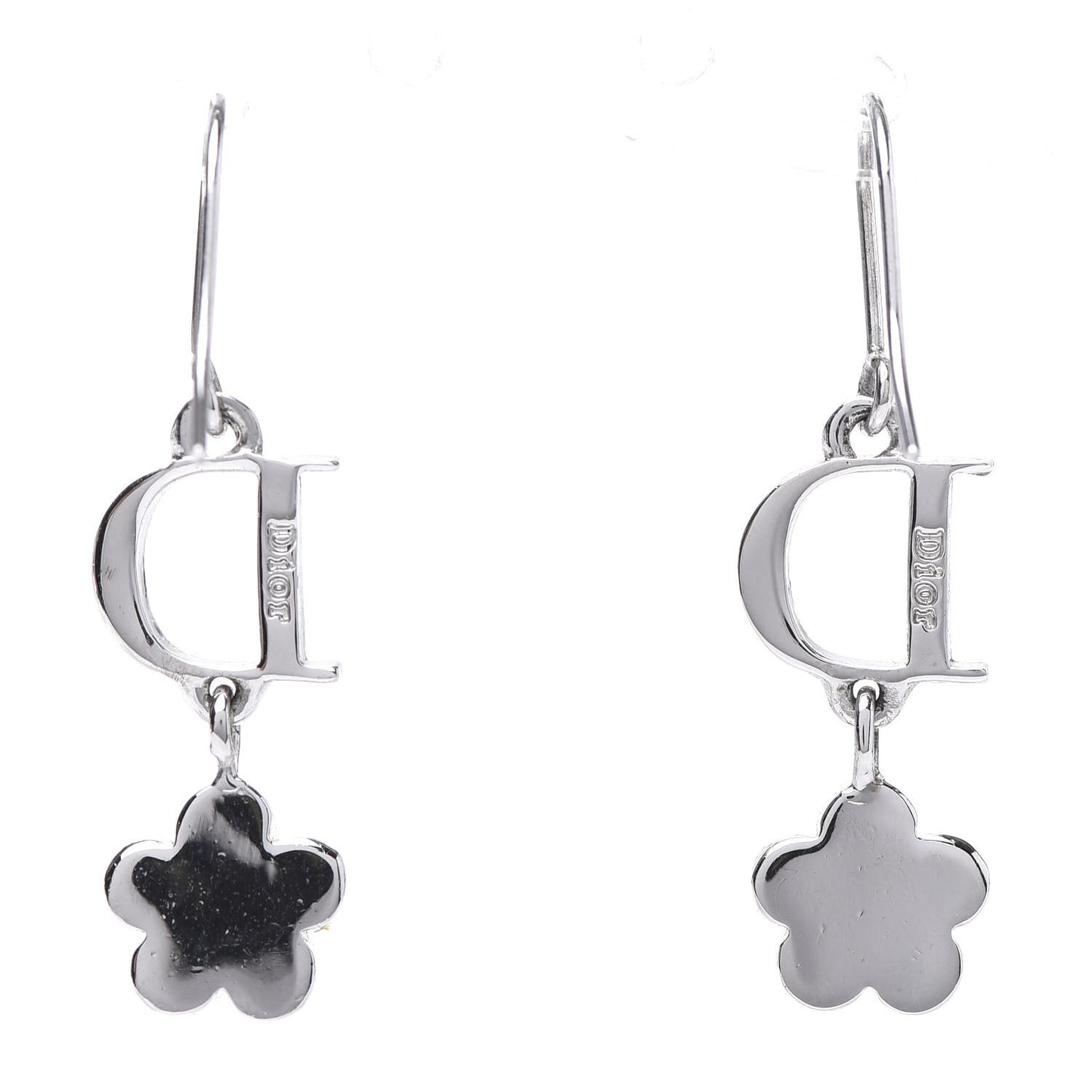 Crystal Flower Dangle Earrings Silver