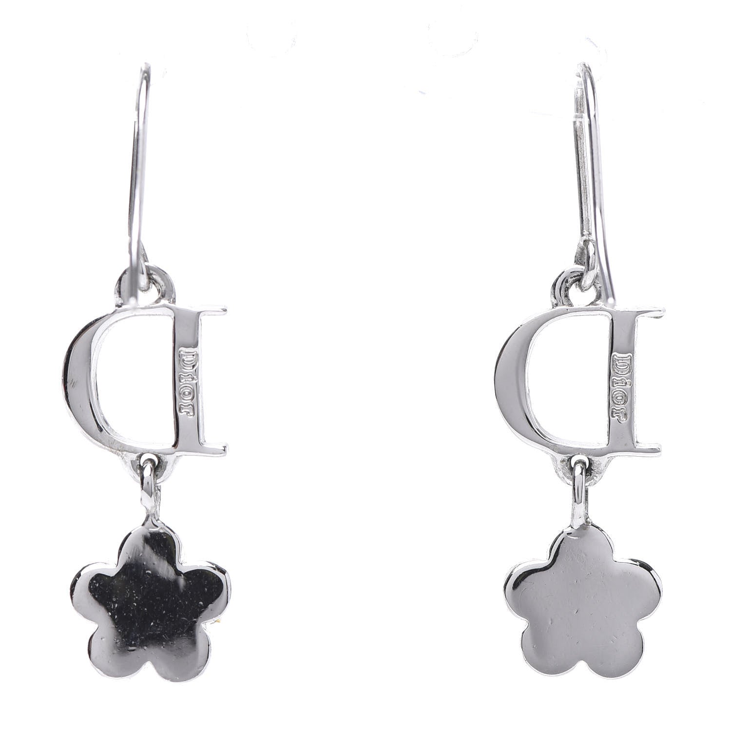Christian Dior Crystal Flower Dangle Earrings Silver 3 of 4