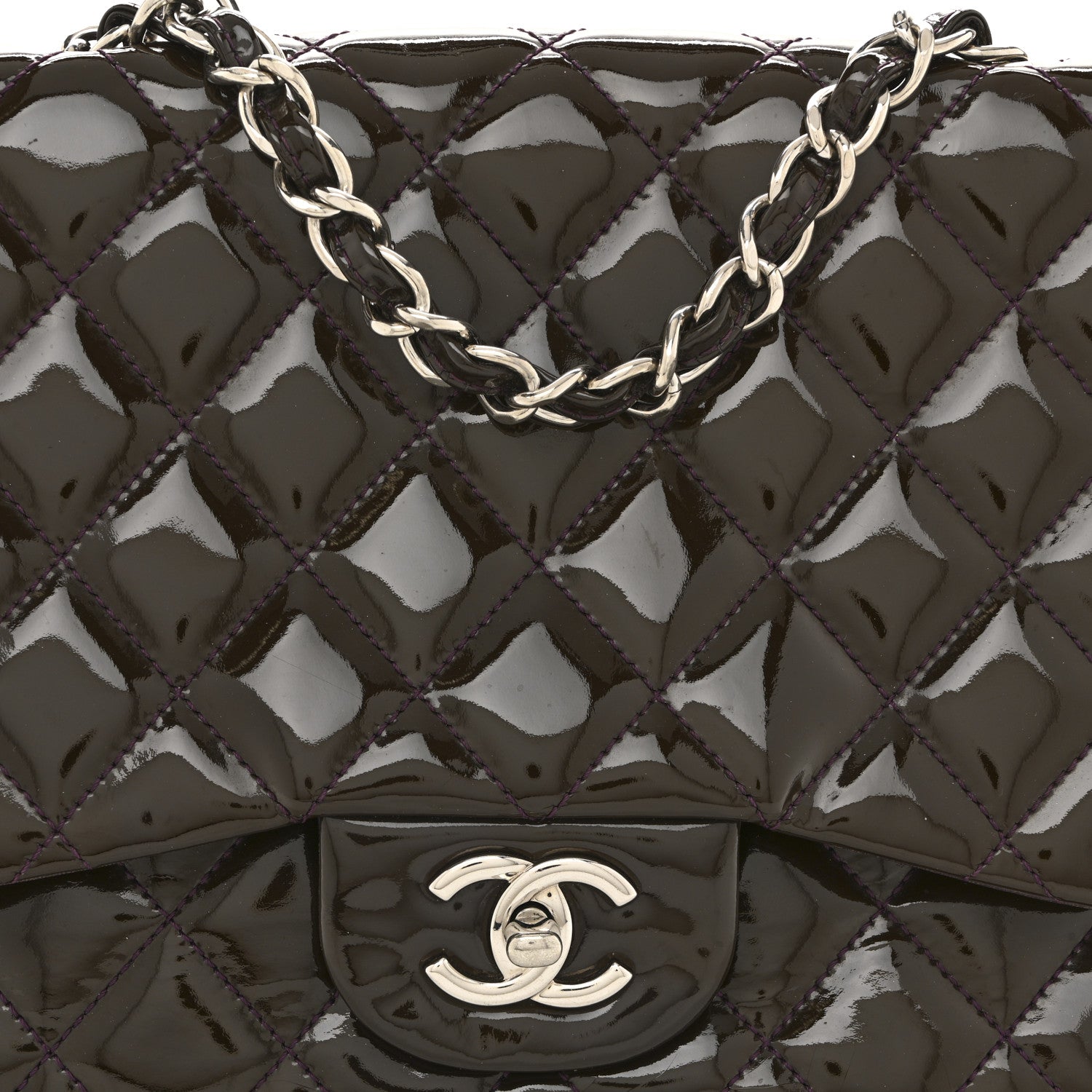 Chanel Patent Quilted Jumbo Single Flap Dark Purple 8 of 14