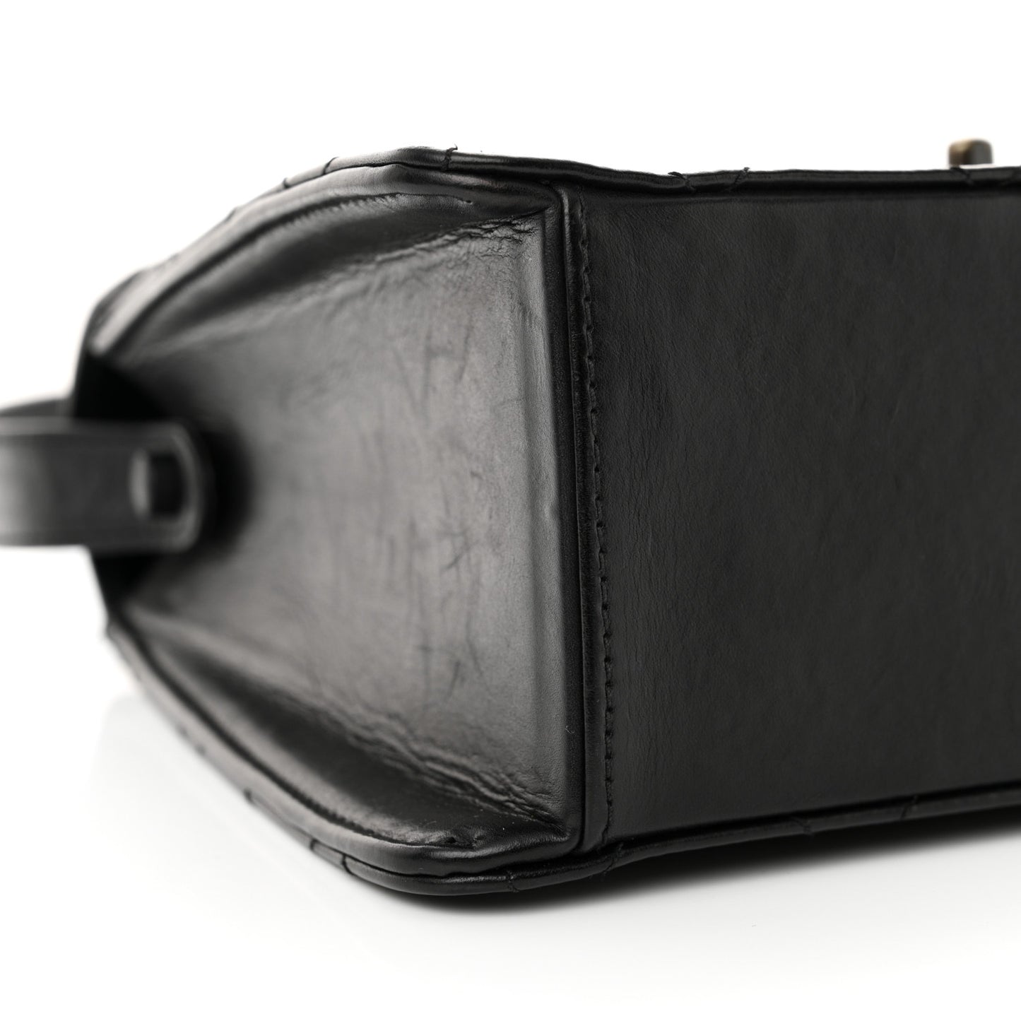 Lambskin Stitched Shoulder Flap Bag Black