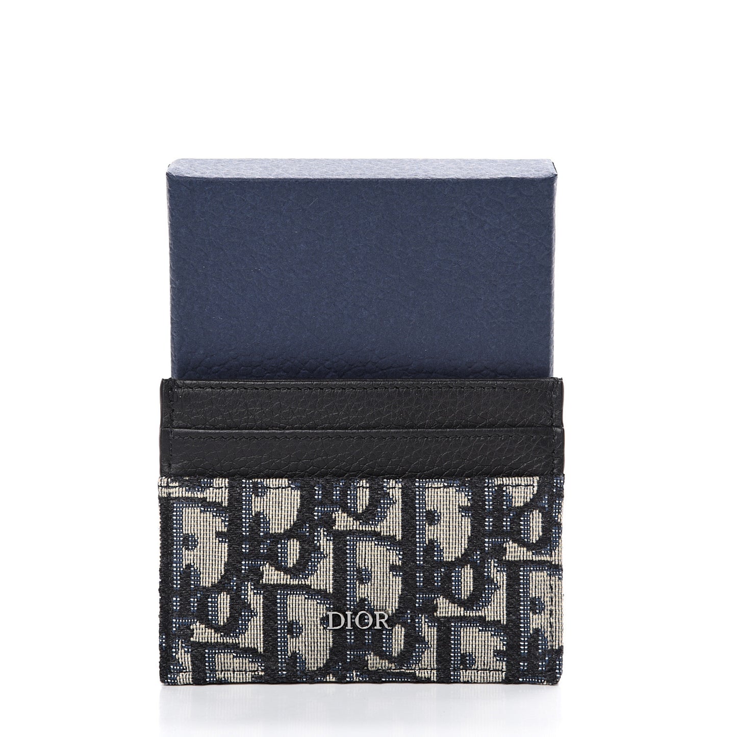 Grained Calfskin Oblique Card Holder Black