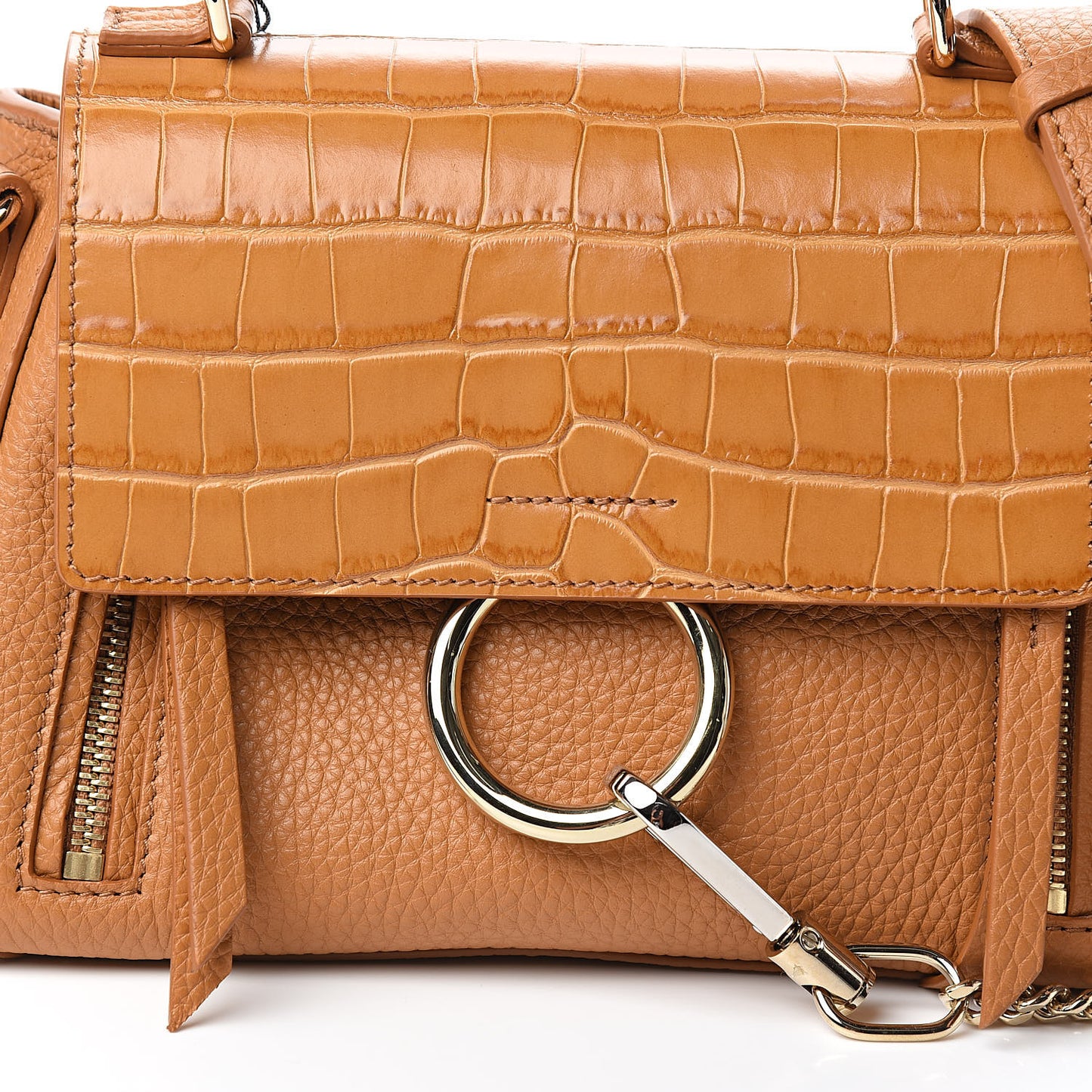 Calfskin Crocodile Embossed Mini Faye Day Shoulder Bag Autumnal Brown