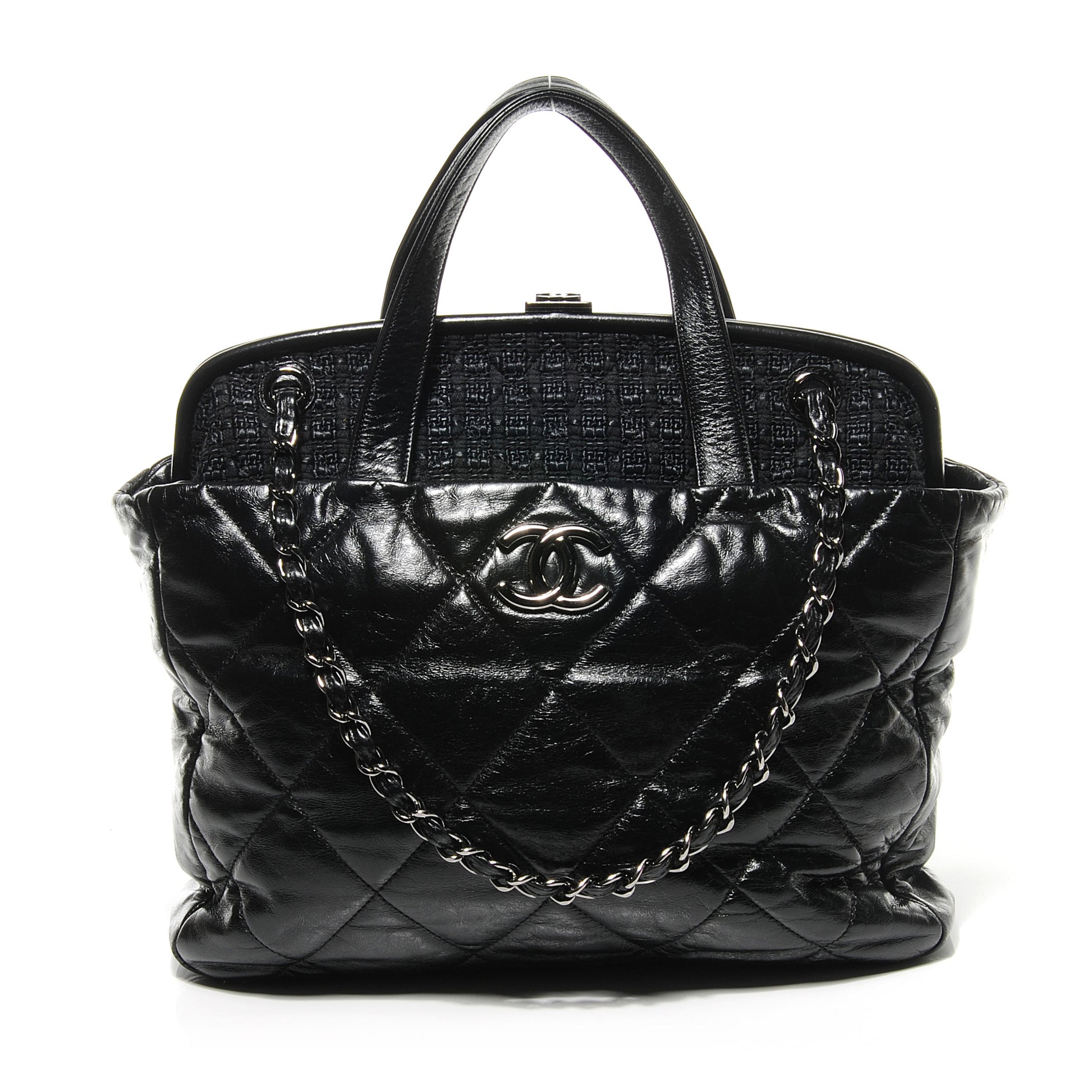 Chanel Glazed Calfskin Tweed Portobello Tote Black 1 of 7
