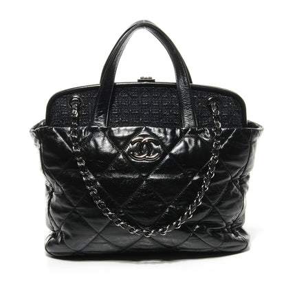 Chanel Glazed Calfskin Tweed Portobello Tote Black 1 of 7