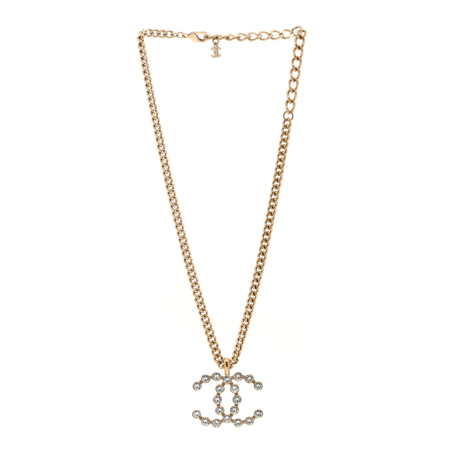 Chanel Crystal CC Pendant Necklace Gold 3 of 5