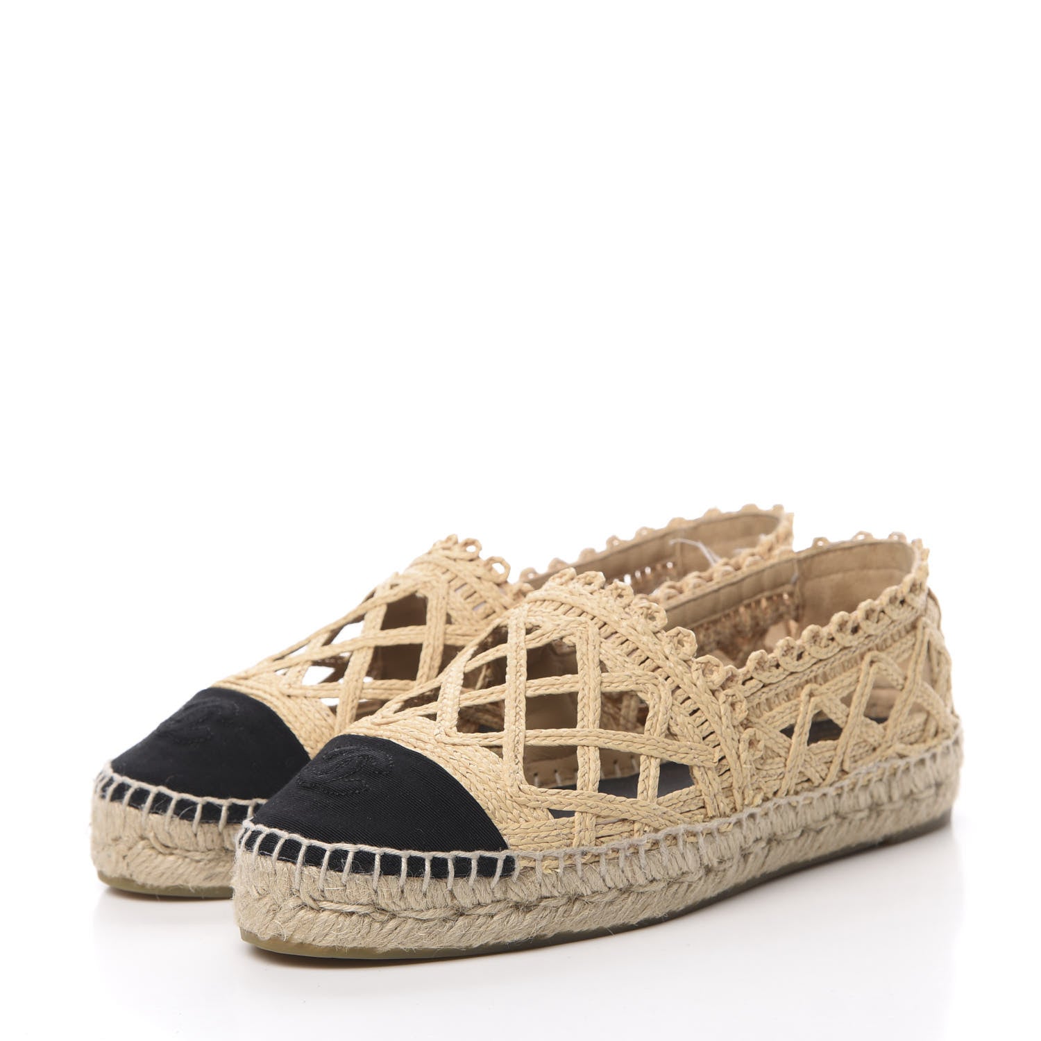 Chanel Raffia Fabric CC Espadrilles 38 Beige Black 3 of 10
