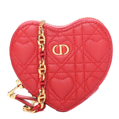 Christian Dior Calfskin Cannage Dioramour Caro Heart Pouch With Chain Bright Red 1 of 7