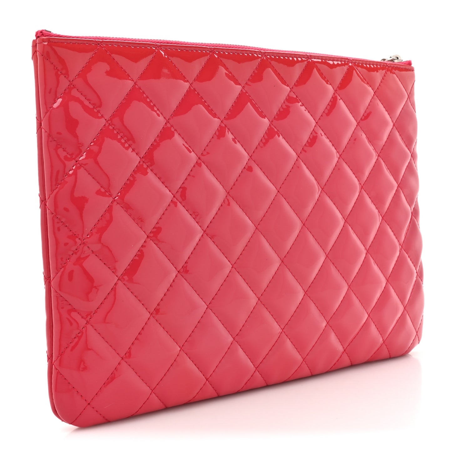 Patent Calfskin Quilted Valentine Hearts Medium O Cosmetic Case Dark Pink