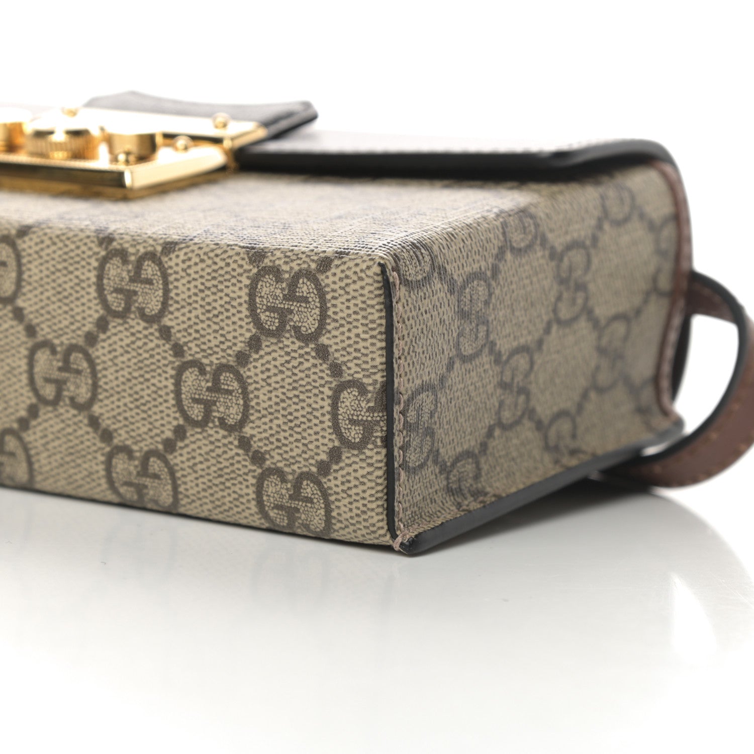 Gucci GG Supreme Monogram Calfskin Mini Padlock Top Handle Shoulder Bag Beige Black Cuir 10 of 10