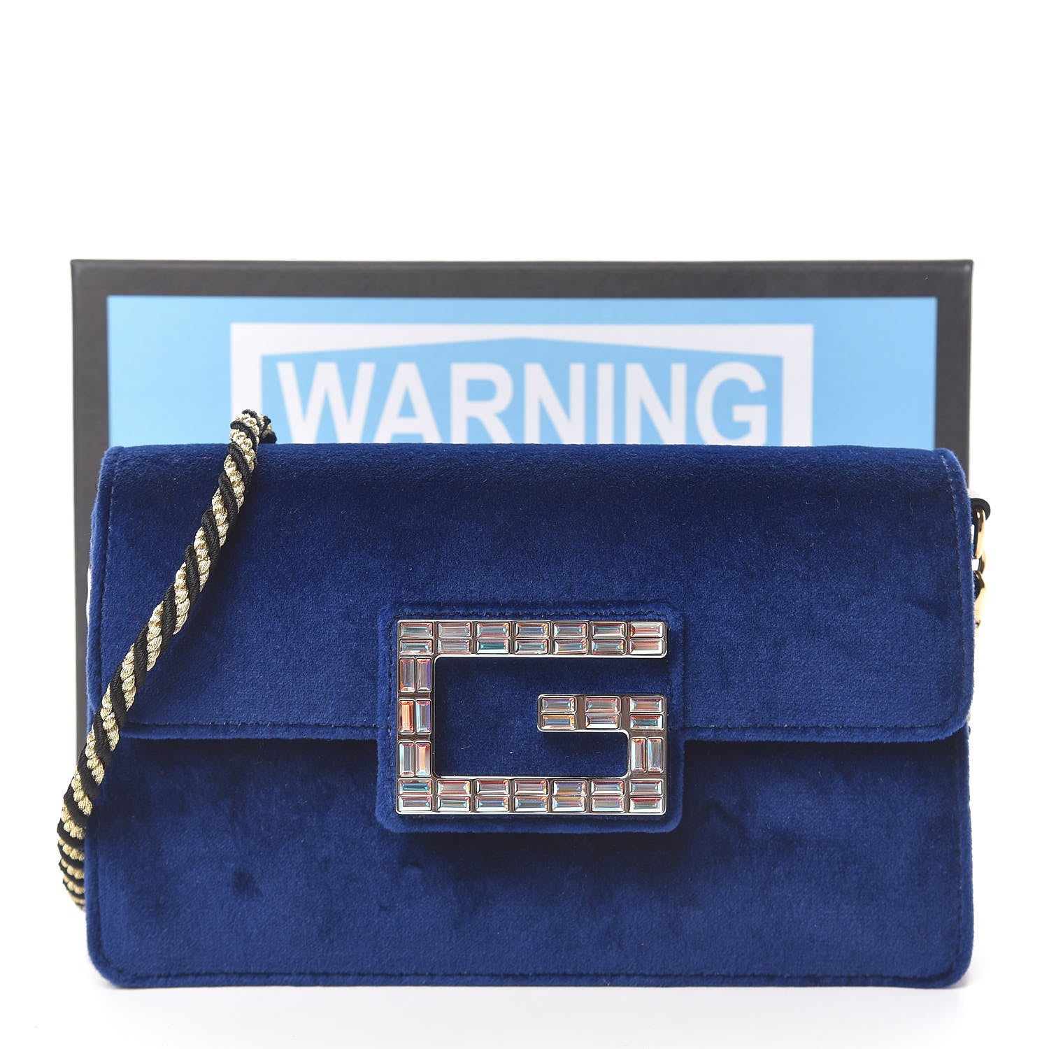 Gucci Velvet Crystal Square G Shoulder Bag Cobalt Blue 11 of 11