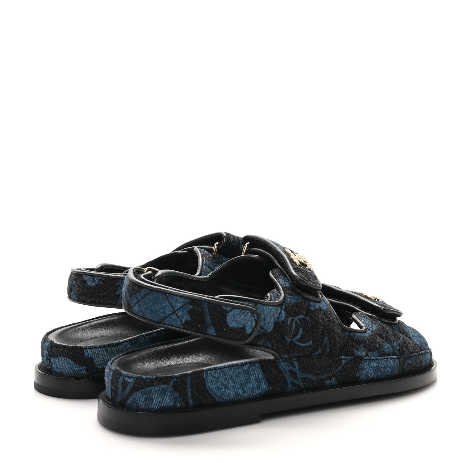 Chanel Denim Velcro Dad Sandals 36.5 Dark Grey Blue Black 5 of 9