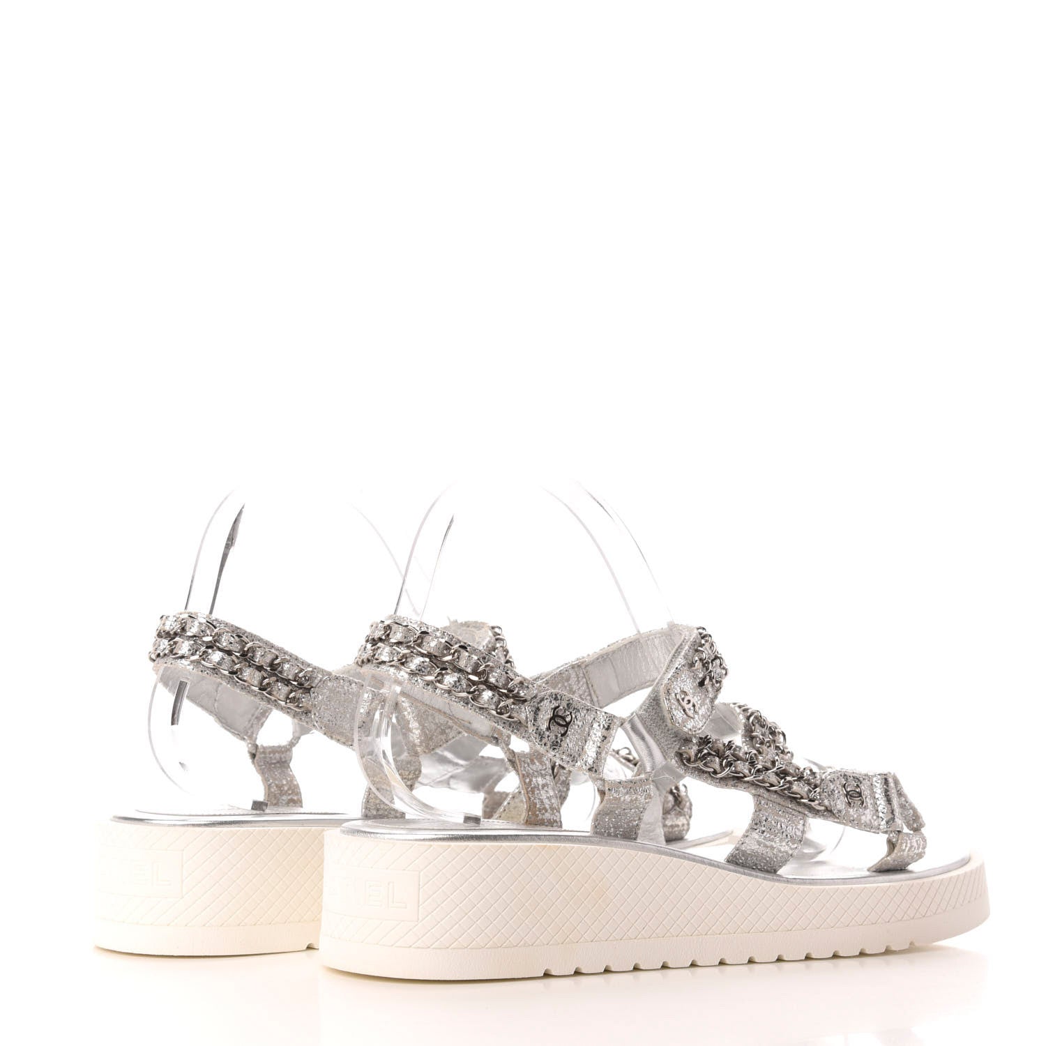 Chanel Metallic Lambskin Chain Platform Sandals 40.5 Silver 4 of 8