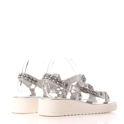 Chanel Metallic Lambskin Chain Platform Sandals 40.5 Silver 4 of 8