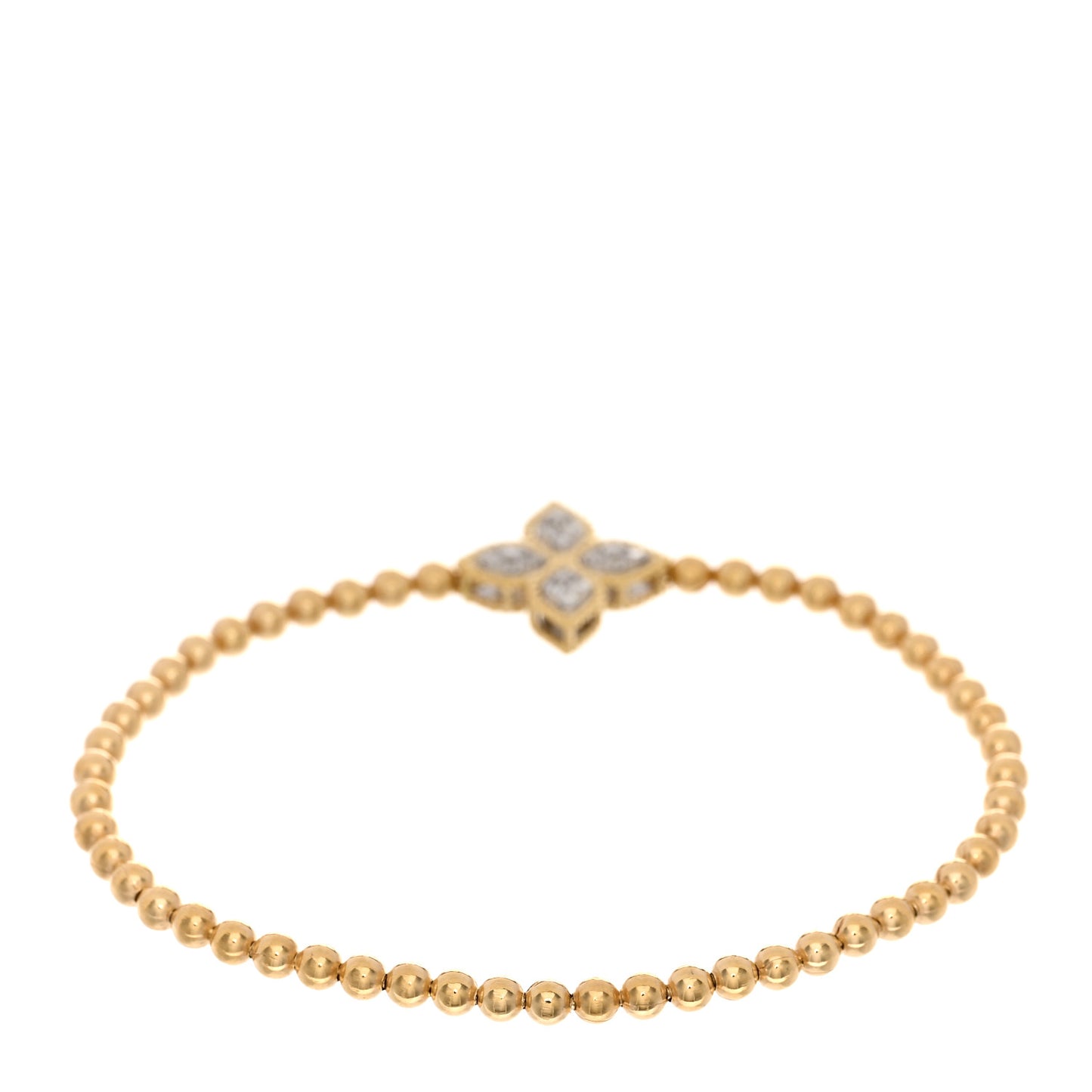 18K Yellow White Gold Diamond Princess Flower Bead Stretch Bracelet