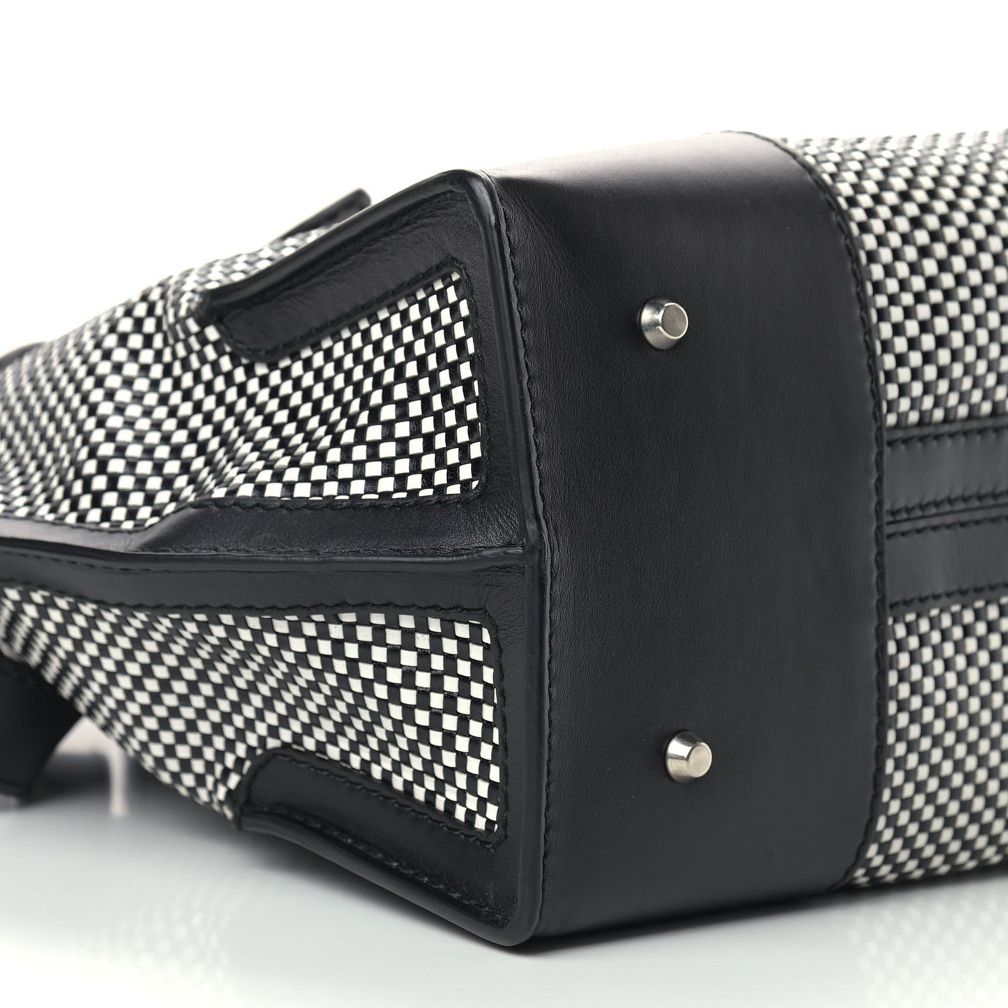Soft Calfskin Woven Medium Legend Tote Black White