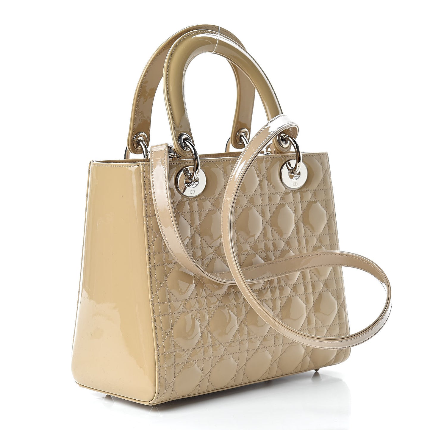Patent Cannage Medium Lady Dior Beige