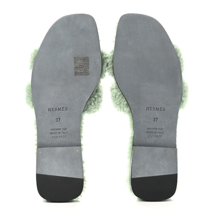 Hermes Woolskin Oran Sandals 37 Vert D'Eau 5 of 8