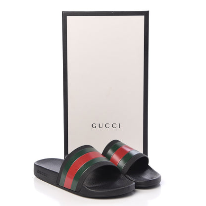 Gucci Rubber Web Mens Pool Slide Sandals 6 Black Green Red 9 of 9