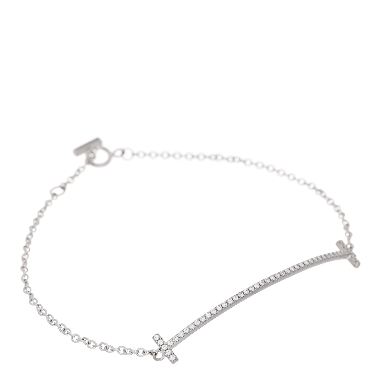 Tiffany 18K White Gold Diamond T Smile Bracelet 1 of 5