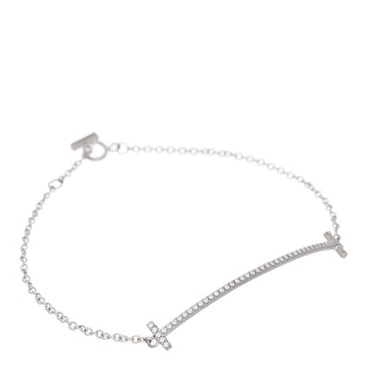 Tiffany 18K White Gold Diamond T Smile Bracelet 1 of 5